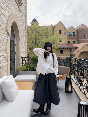 Diagonal Collar Shirt with Wide Pants