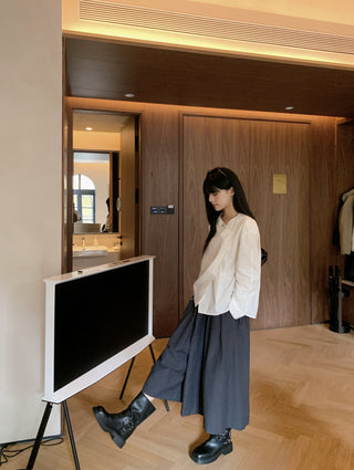 Diagonal Collar Shirt with Wide Pants