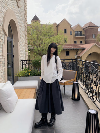 Diagonal Collar Shirt with Wide Pants