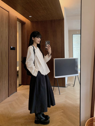 Diagonal Collar Shirt with Wide Pants
