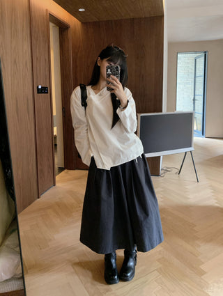 Diagonal Collar Shirt with Wide Pants