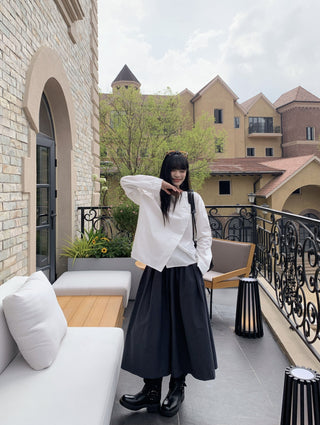 Diagonal Collar Shirt with Wide Pants