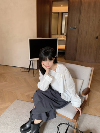 Diagonal Collar Shirt with Wide Pants