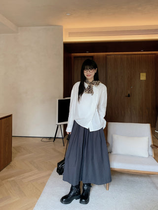 Diagonal Collar Shirt with Wide Pants