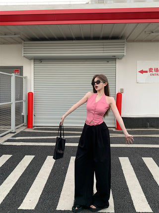 V-Neck Halter Vest with Wide Pants