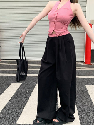 V-Neck Halter Vest with Wide Pants