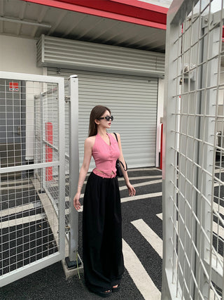 V-Neck Halter Vest with Wide Pants