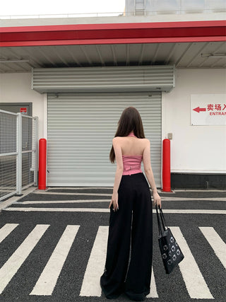 V-Neck Halter Vest with Wide Pants