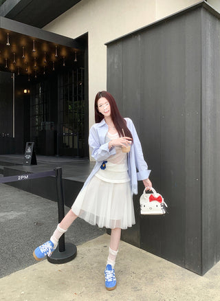 Black Mesh Stitching Skirt