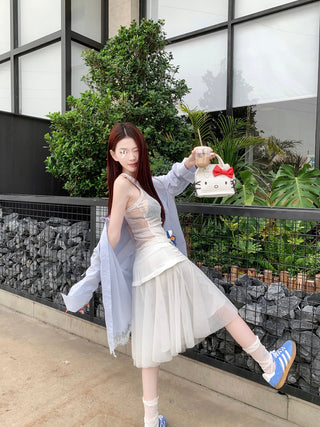 Black Mesh Stitching Skirt