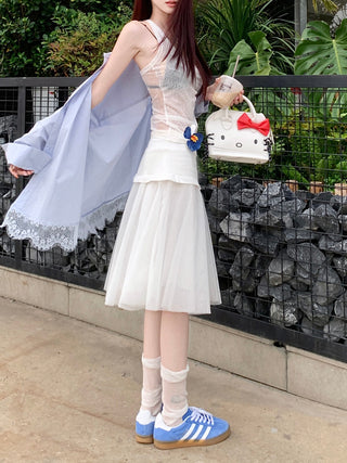 Black Mesh Stitching Skirt