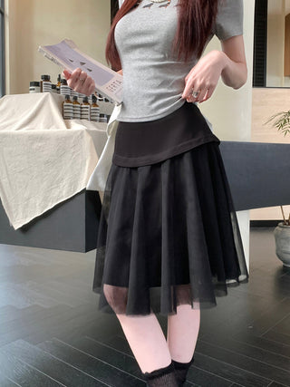 Black Mesh Stitching Skirt