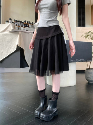Black Mesh Stitching Skirt