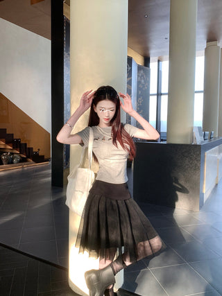 Black Mesh Stitching Skirt