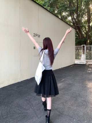 Black Mesh Stitching Skirt