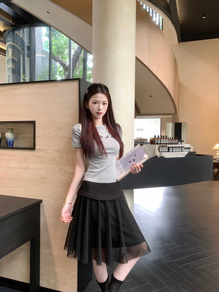 Black Mesh Stitching Skirt
