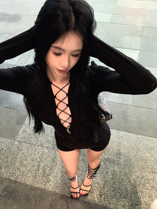 Black Cut-Out Strap Top