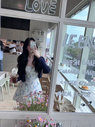 Short Knitted Cardigan with Floral Dress