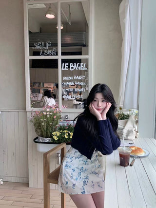 Short Knitted Cardigan with Floral Dress