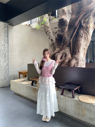 Pink Knitted Vest with T-Shirt