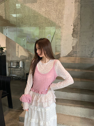 Pink Knitted Vest with T-Shirt