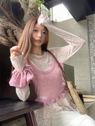 Pink Knitted Vest with T-Shirt
