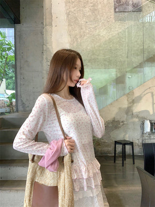 Pink Knitted Vest with T-Shirt