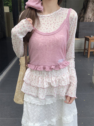Pink Knitted Vest with T-Shirt