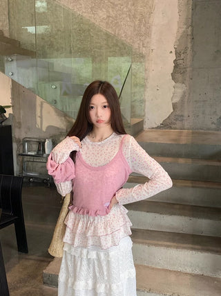 Pink Knitted Vest with T-Shirt