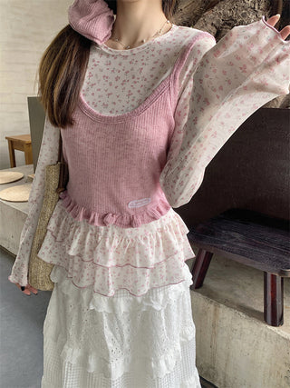 Pink Knitted Vest with T-Shirt