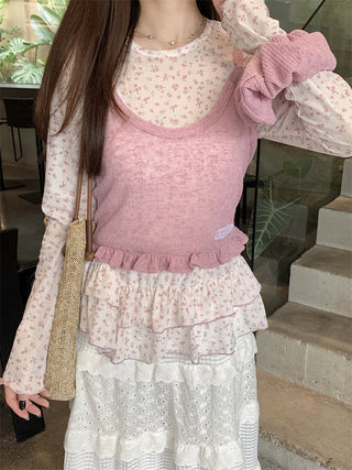 Pink Knitted Vest with T-Shirt