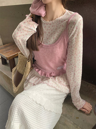 Pink Knitted Vest with T-Shirt