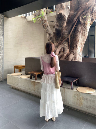 Pink Knitted Vest with T-Shirt