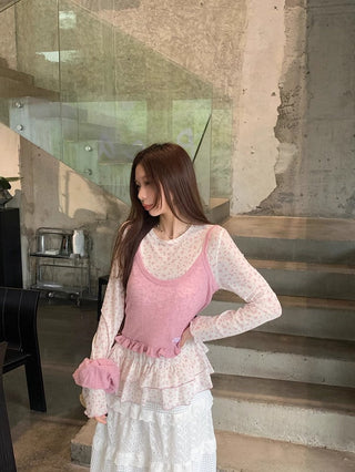 Pink Knitted Vest with T-Shirt