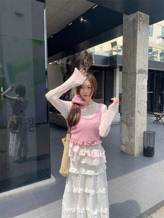 Pink Knitted Vest with T-Shirt