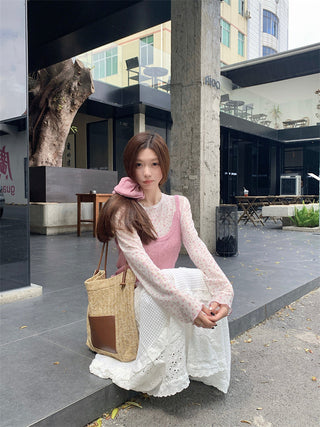 Pink Knitted Vest with T-Shirt