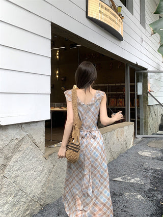 V-Collar Plaid Dress