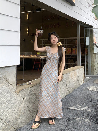 V-Collar Plaid Dress