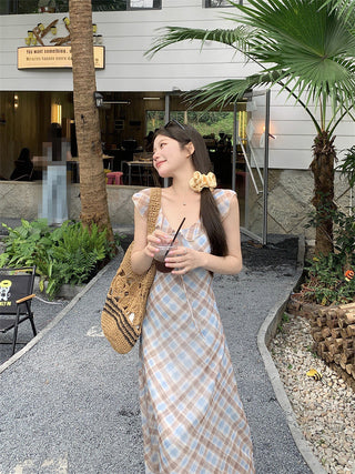 V-Collar Plaid Dress