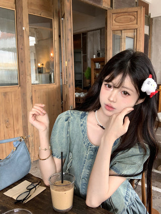 Bow Denim Shirt with Skirt