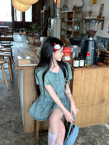Bow Denim Shirt with Skirt