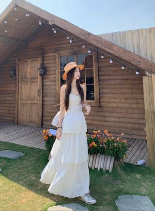 White Sleeveless Suspender Dress