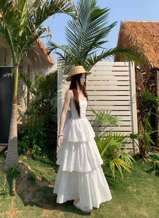 White Sleeveless Suspender Dress