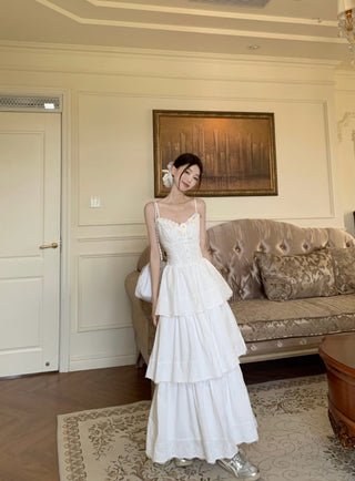 White Sleeveless Suspender Dress