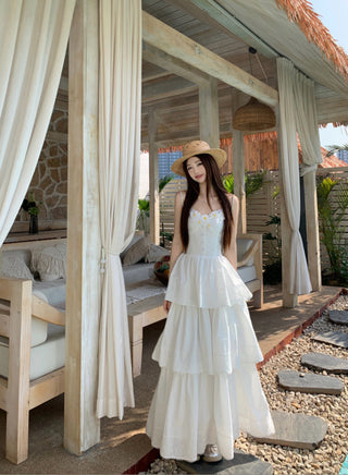 White Sleeveless Suspender Dress