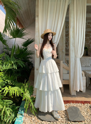 White Sleeveless Suspender Dress