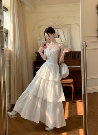 White Sleeveless Suspender Dress