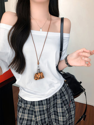 Blue Off-Shoulder Short-Sleeve Top