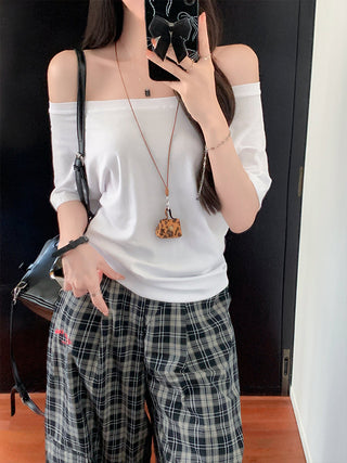 Blue Off-Shoulder Short-Sleeve Top