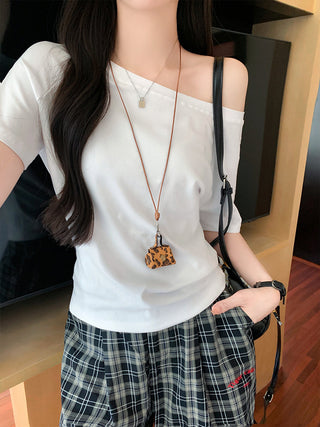 Blue Off-Shoulder Short-Sleeve Top